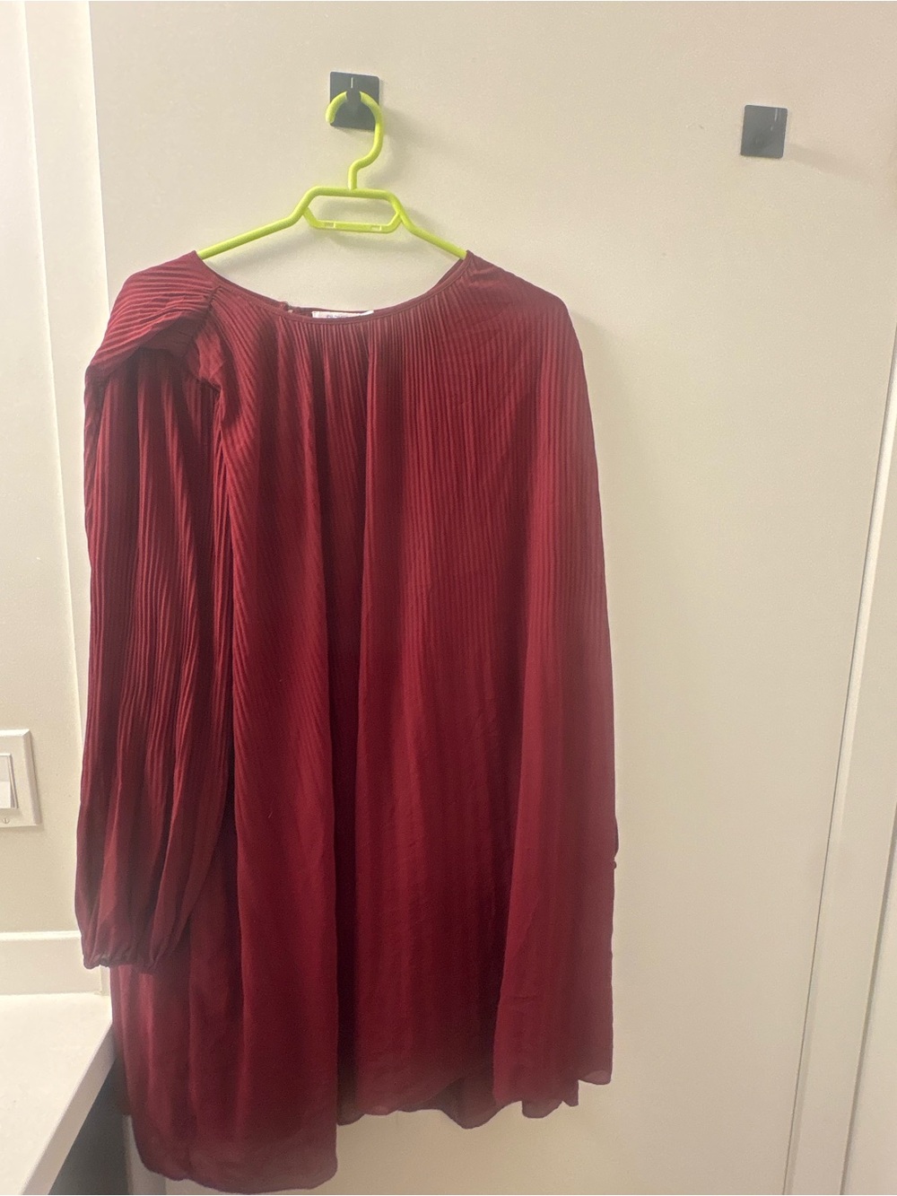 Women's Ribbed Long-Sleeve Red Dress